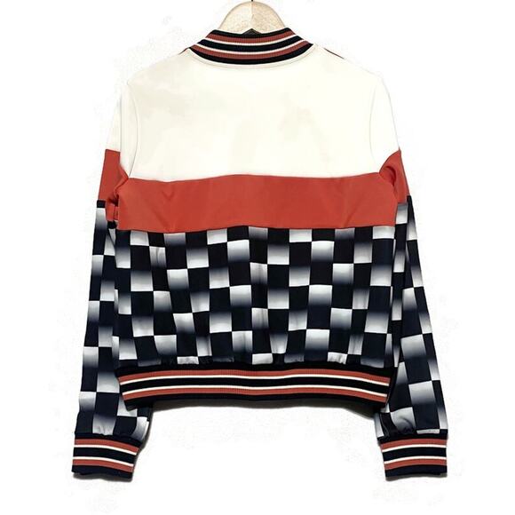 Yitty Major Label Track Jacket Women's Medium NEW w/Tags Checkered Black Orange - Picture 2 of 8